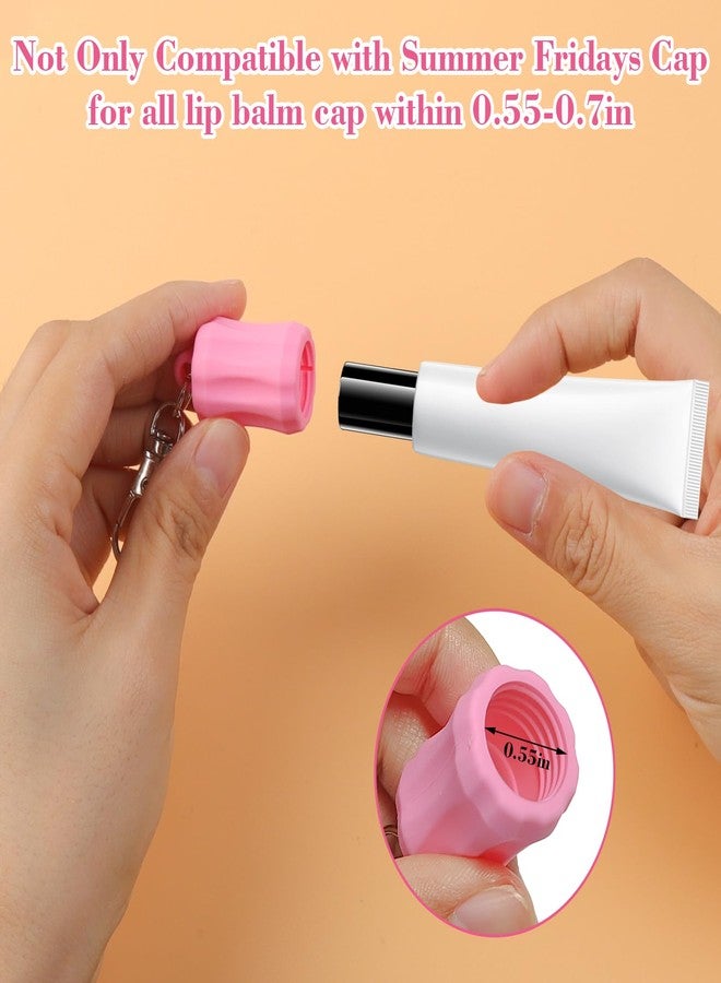 loghohu 4PCS Lip Gloss Holder Keychain for Summer Fridays Flexible Silicone Lipgloss Lip Balm Holder Keychain Sleeve 0.55-0.7in Lip Balm Cap and Holder Set for Women Girl Keychains Portable Accessories - Image 4
